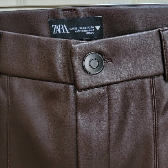 Zara Brown Faux Leather Pants - Picture 3 of 4